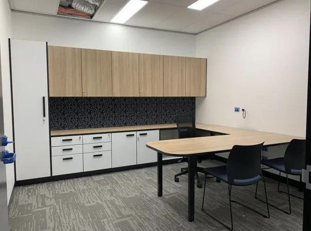 Custom timber cabinetry in a commercial staff kitchen