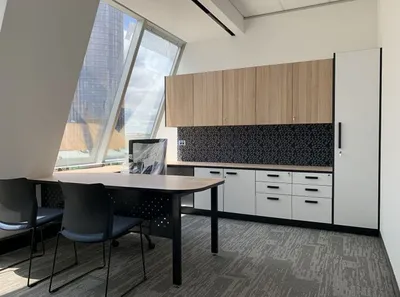Completed bespoke cabinetry, desks and storage
